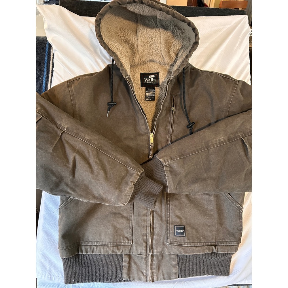 Walls Workwear‎ Mens Sherpa Lined Hooded Duck Canvas Jacket Brown Large L/G